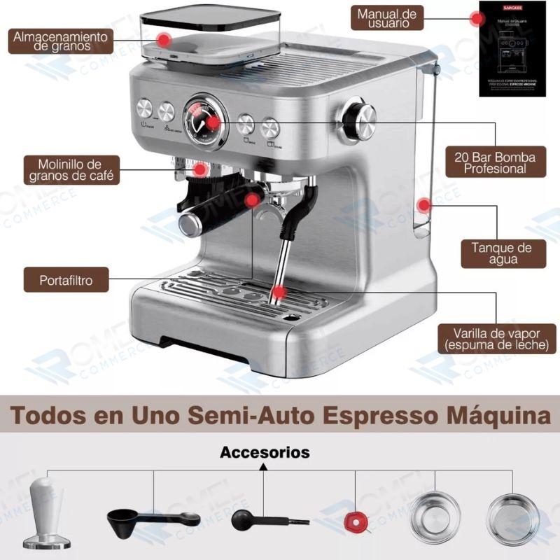 CAFETERA DE EXPRESSO CON MOLINILLO CAFÉ Y VAPORIZADOR