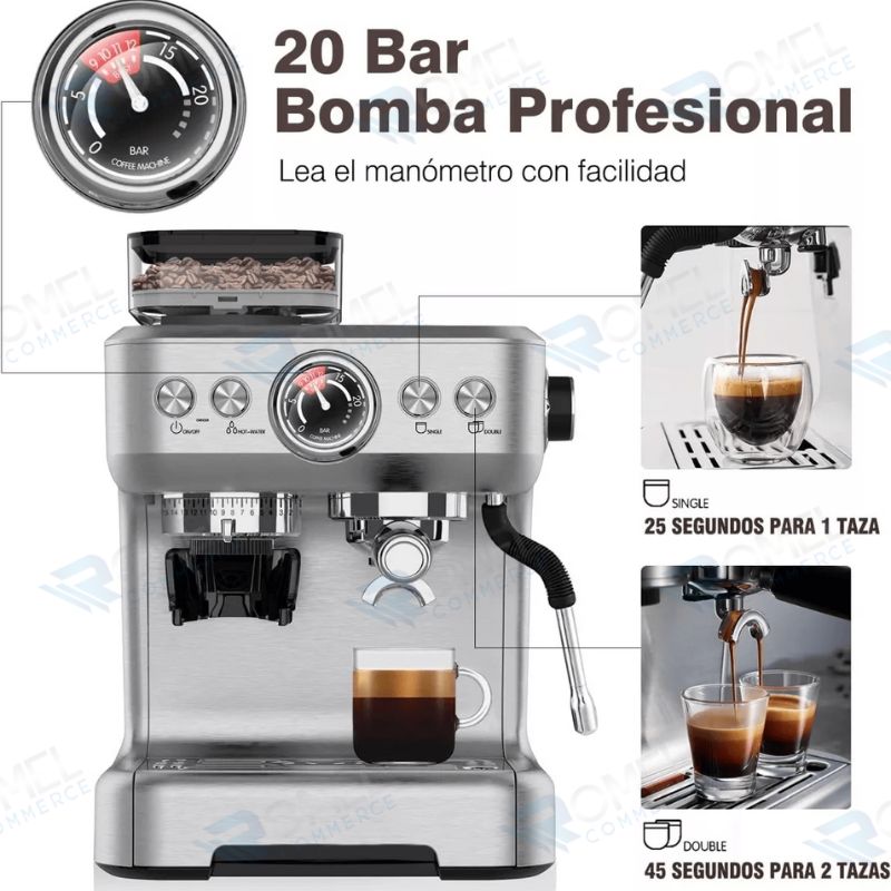 CAFETERA DE EXPRESSO CON MOLINILLO CAFÉ Y VAPORIZADOR