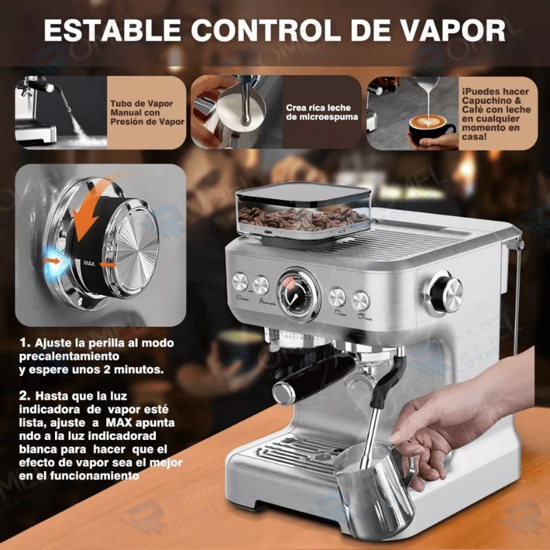 CAFETERA DE EXPRESSO CON MOLINILLO CAFÉ Y VAPORIZADOR